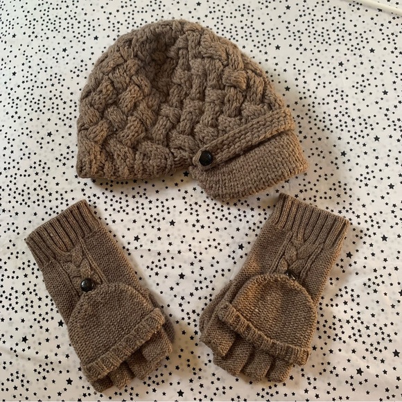 Winter Warm Khaki Hat and convertible gloves with Mitten Cover - Picture 1 of 15